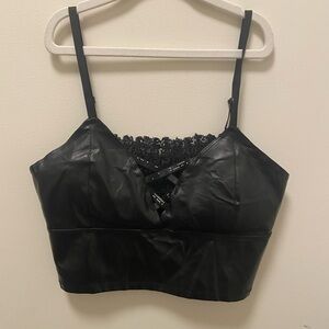 Black Faux Leather Lace-Up Bralette